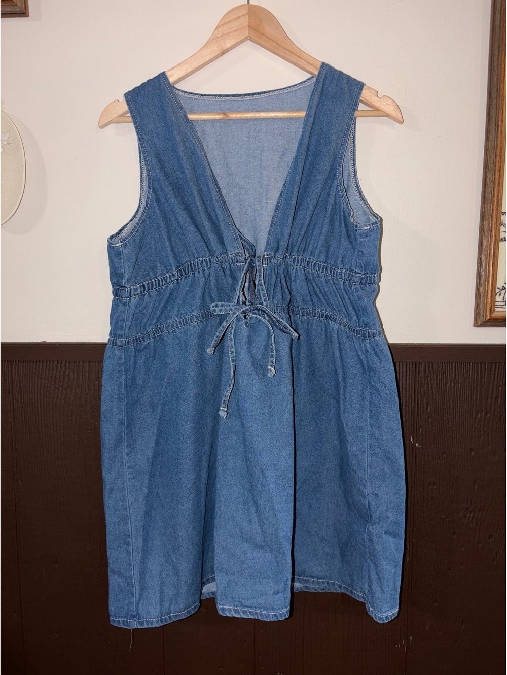 Denim Front Tie Dress - Missguided